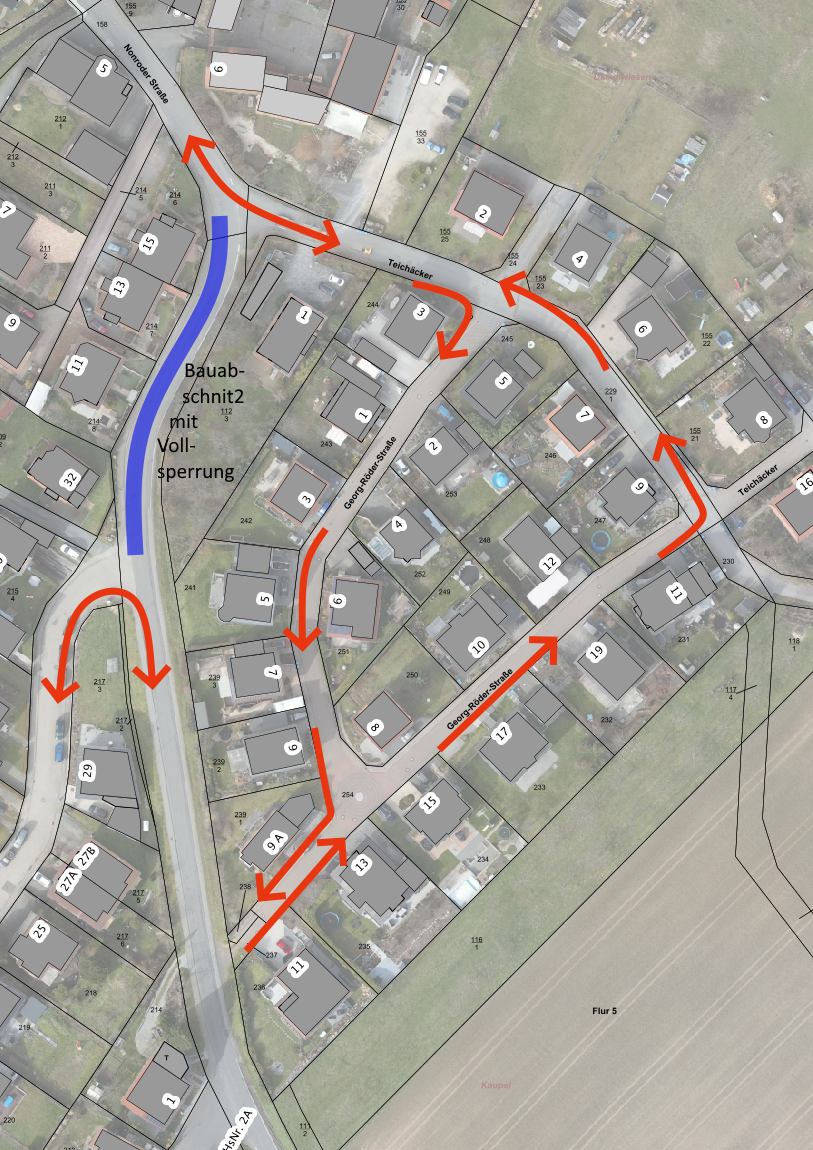 Umleitung statt Nonroder Straße durch die Georg-Röderstraße und Tecihäcker